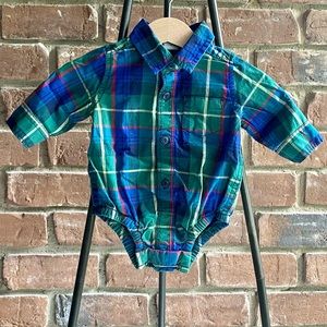 0-3M Like New! Gap Blue and Green Plaid Bodysuit